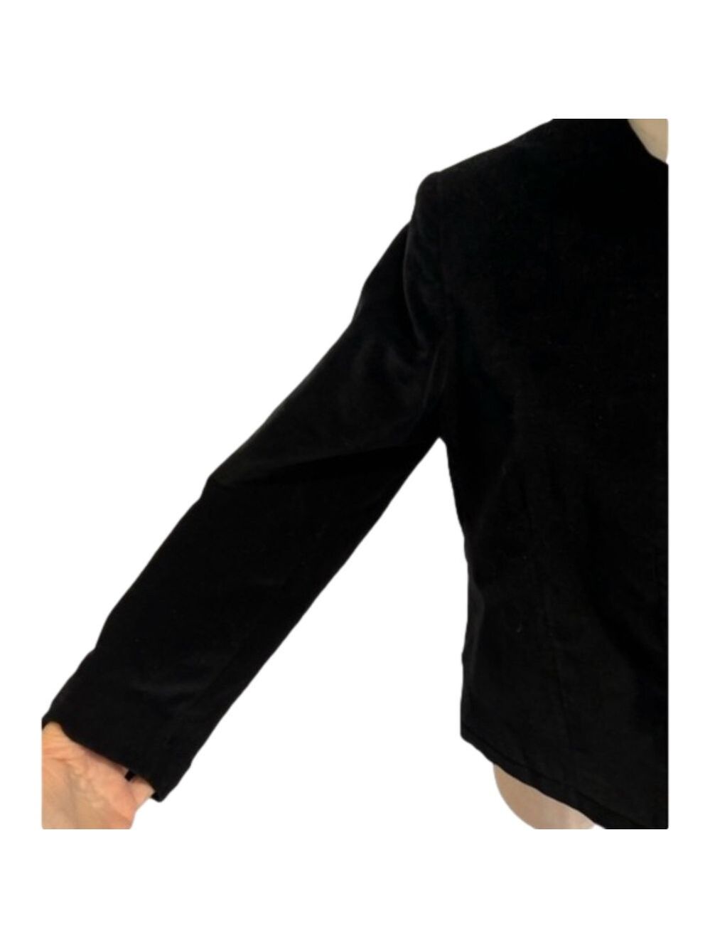 90s NEIL MARTIN BLACK VELVET BLAZER COTTON CROPPED COLLARLESS & 3/4 SLEEVES SZ 8 - Picture 6 of 9